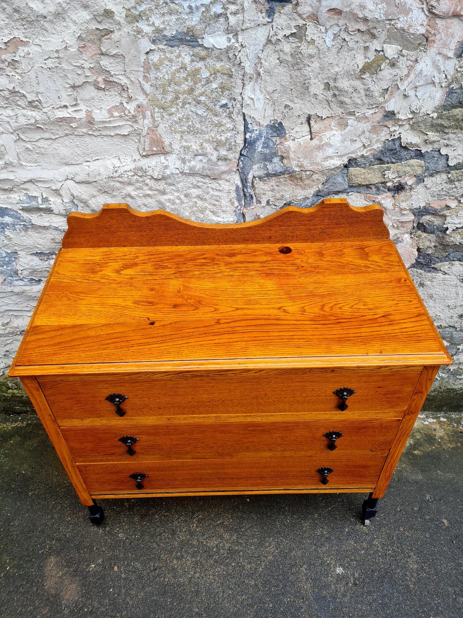 Vintage Oak Chest Of Drawers Three Drawer Cabinet Lovely Ebonised Detailing