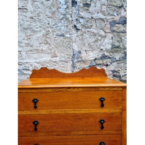 Vintage Oak Chest Of Drawers Three Drawer Cabinet Lovely Ebonised Detailing