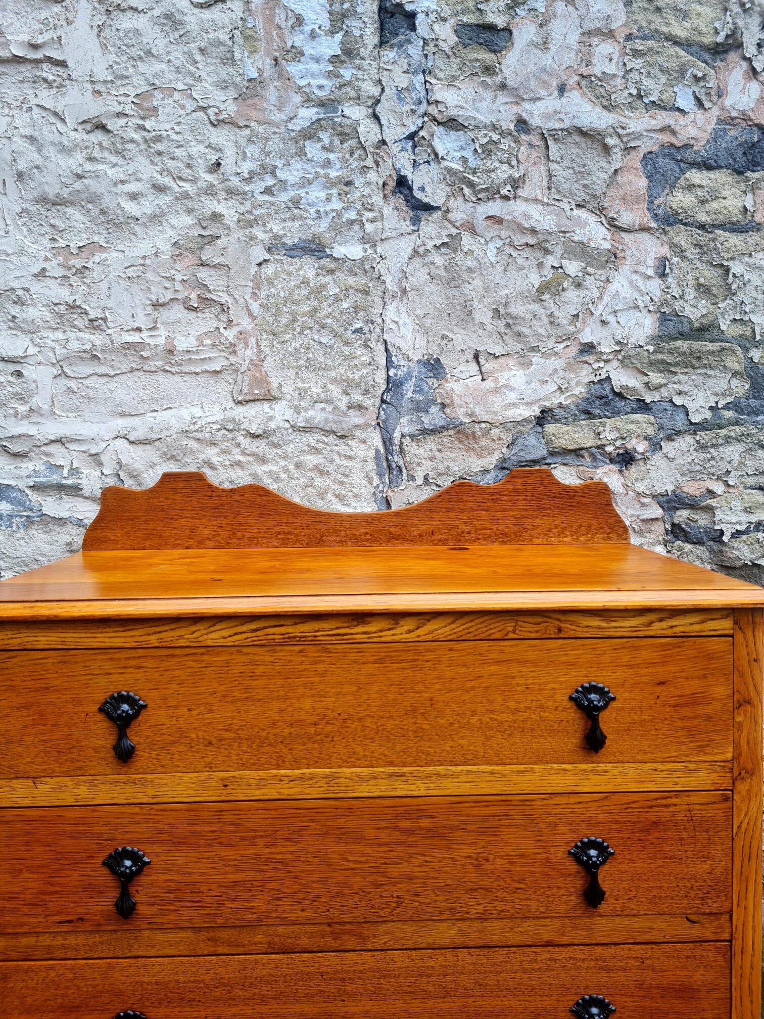 Vintage Oak Chest Of Drawers Three Drawer Cabinet Lovely Ebonised Detailing