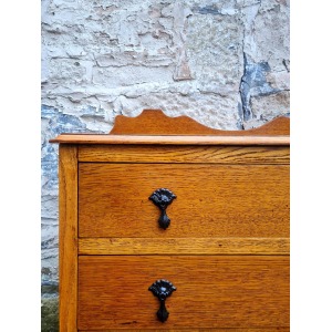 Vintage Oak Chest Of Drawers Three Drawer Cabinet Lovely Ebonised Detailing