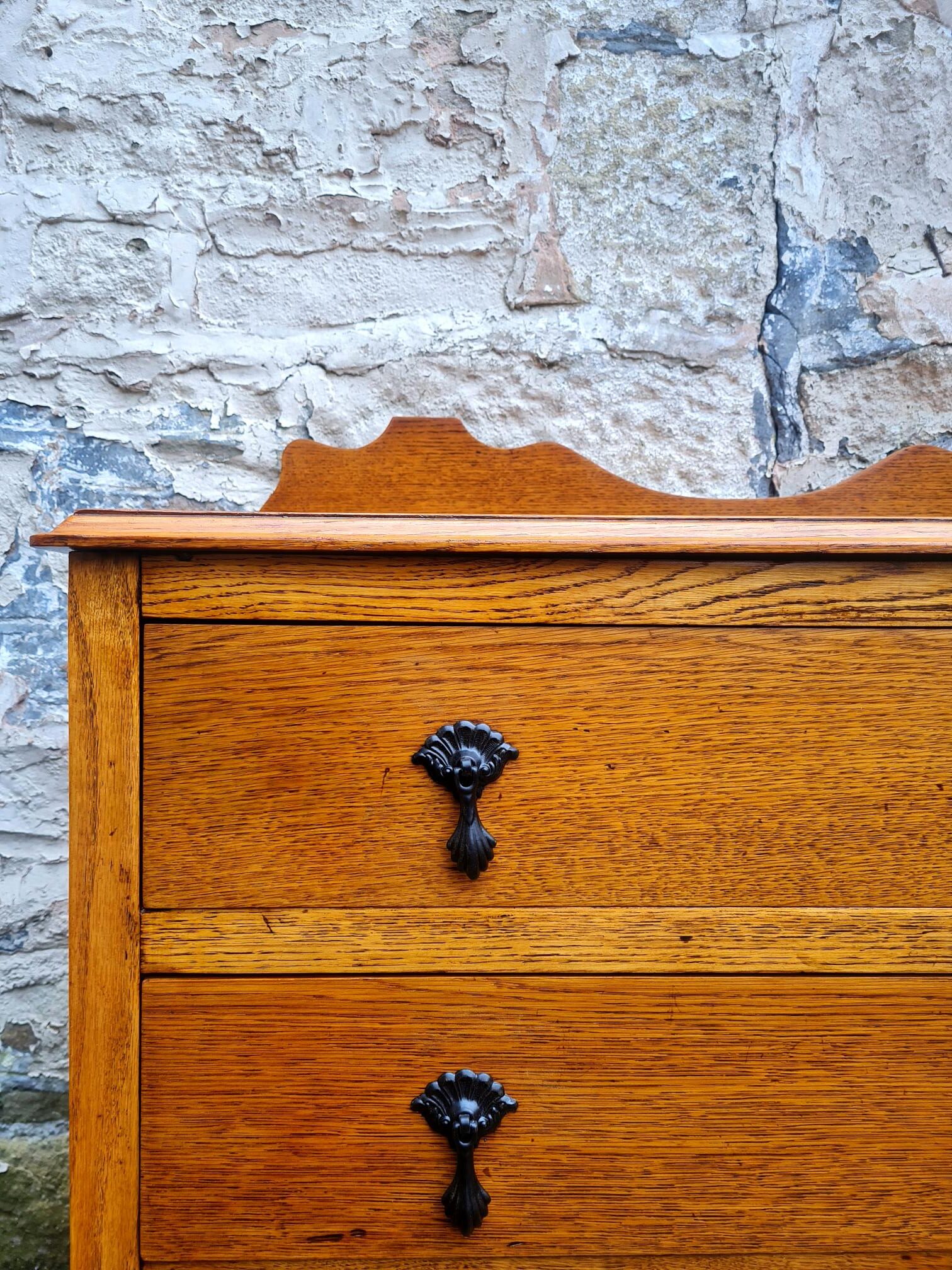 Vintage Oak Chest Of Drawers Three Drawer Cabinet Lovely Ebonised Detailing