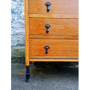 Vintage Oak Chest Of Drawers Three Drawer Cabinet Lovely Ebonised Detailing
