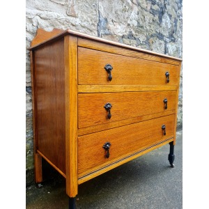 Vintage Oak Chest Of Drawers Three Drawer Cabinet Lovely Ebonised Detailing