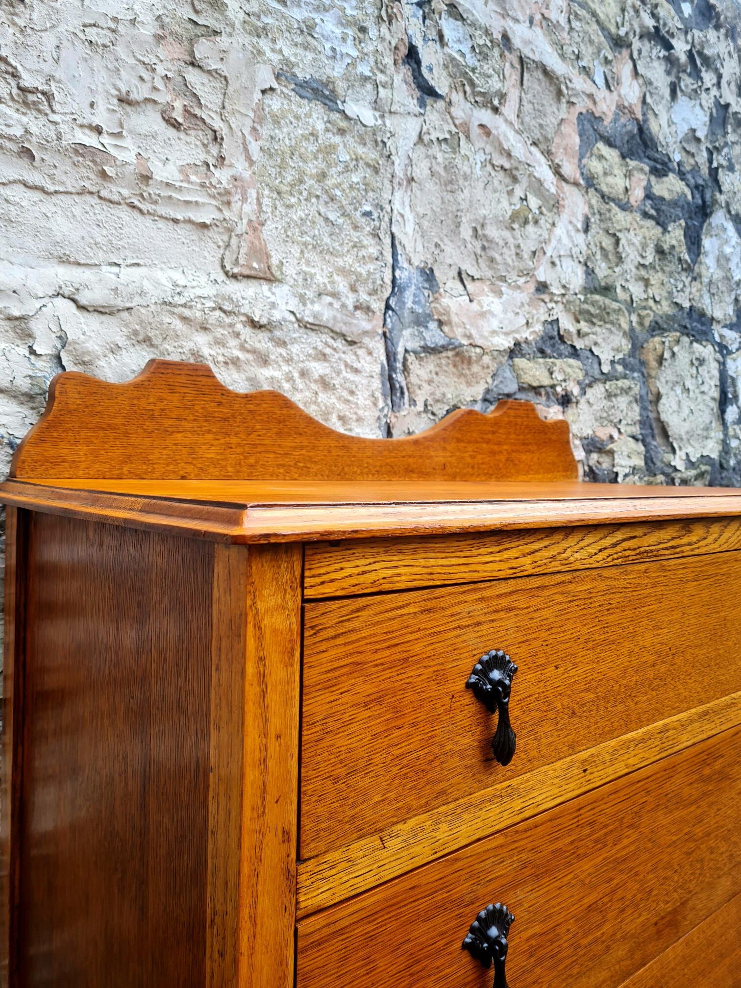 Vintage Oak Chest Of Drawers Three Drawer Cabinet Lovely Ebonised Detailing