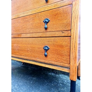 Vintage Oak Chest Of Drawers Three Drawer Cabinet Lovely Ebonised Detailing