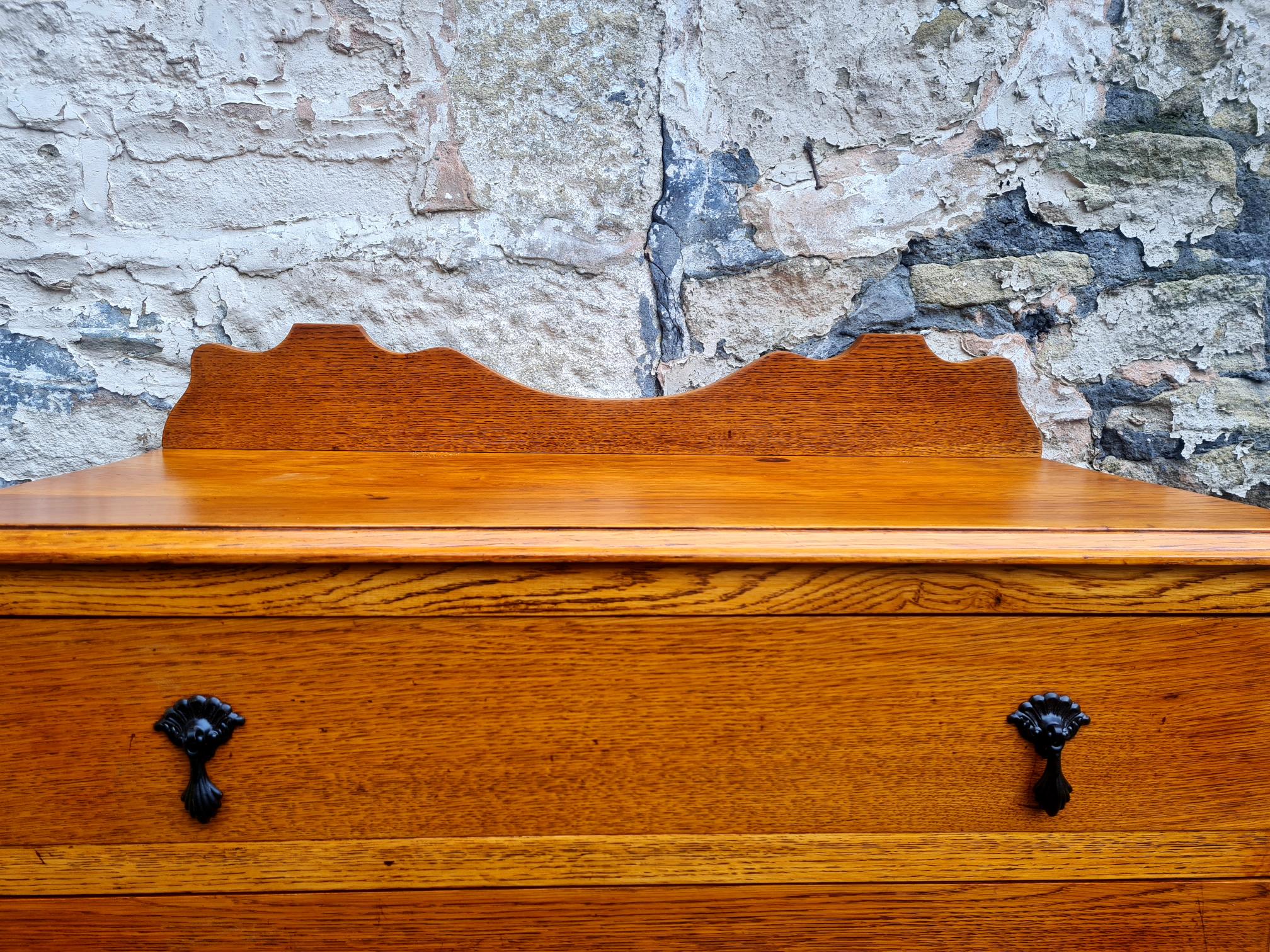 Vintage Oak Chest Of Drawers Three Drawer Cabinet Lovely Ebonised Detailing