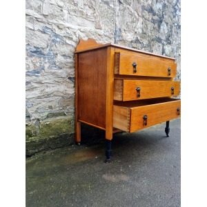 Vintage Oak Chest Of Drawers Three Drawer Cabinet Lovely Ebonised Detailing