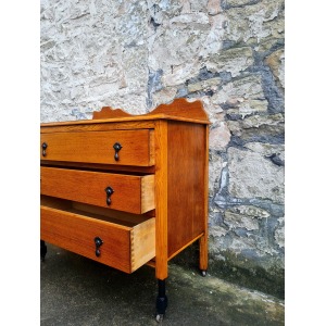 Vintage Oak Chest Of Drawers Three Drawer Cabinet Lovely Ebonised Detailing