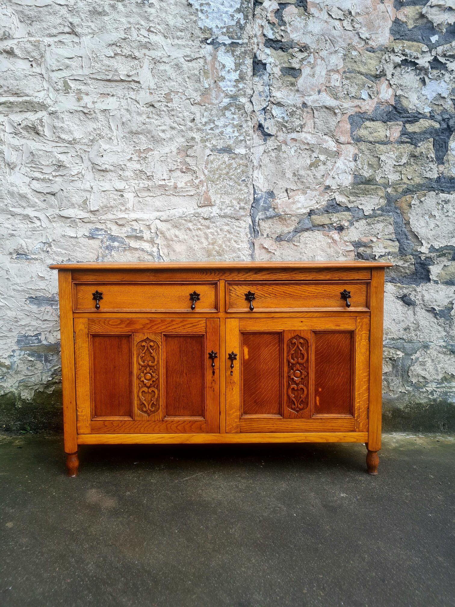 Vintage Oak Chest Of Drawers Sideboard Two Drawer Lovely Detailing Super Proportions