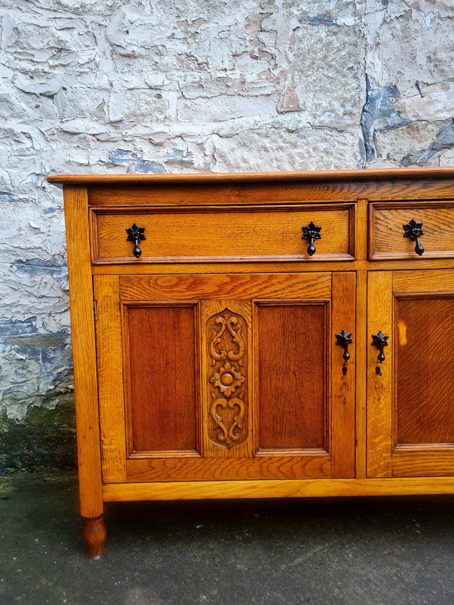 Vintage Oak Chest Of Drawers Sideboard Two Drawer Lovely Detailing Super Proportions