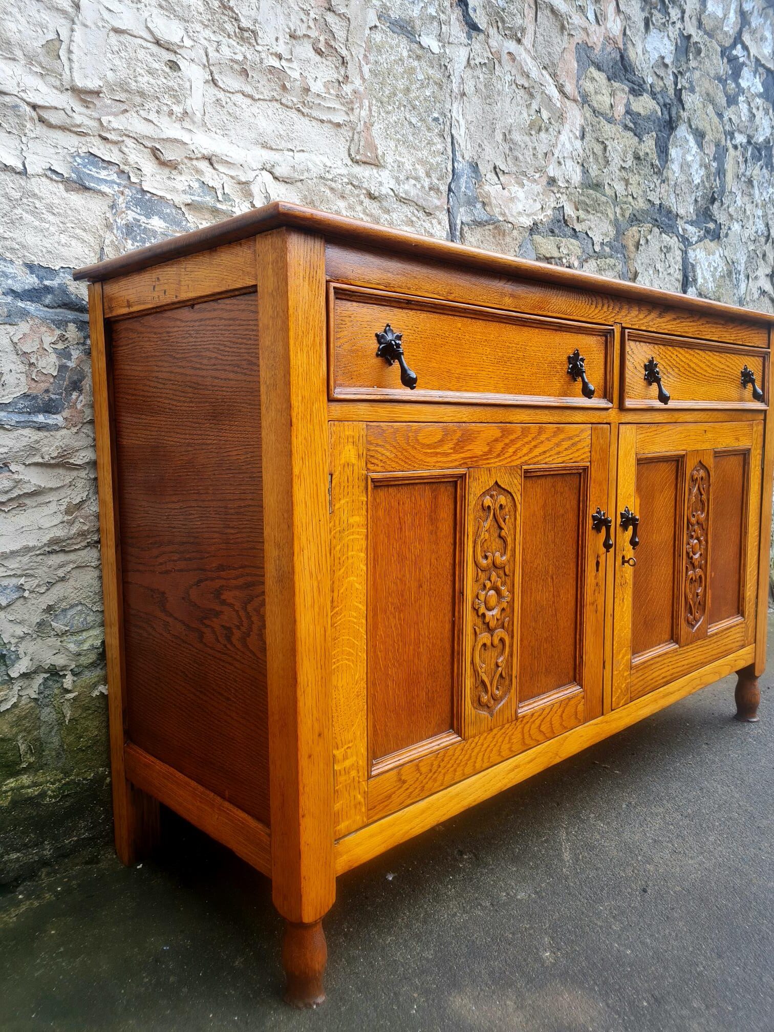 Vintage Oak Chest Of Drawers Sideboard Two Drawer Lovely Detailing Super Proportions