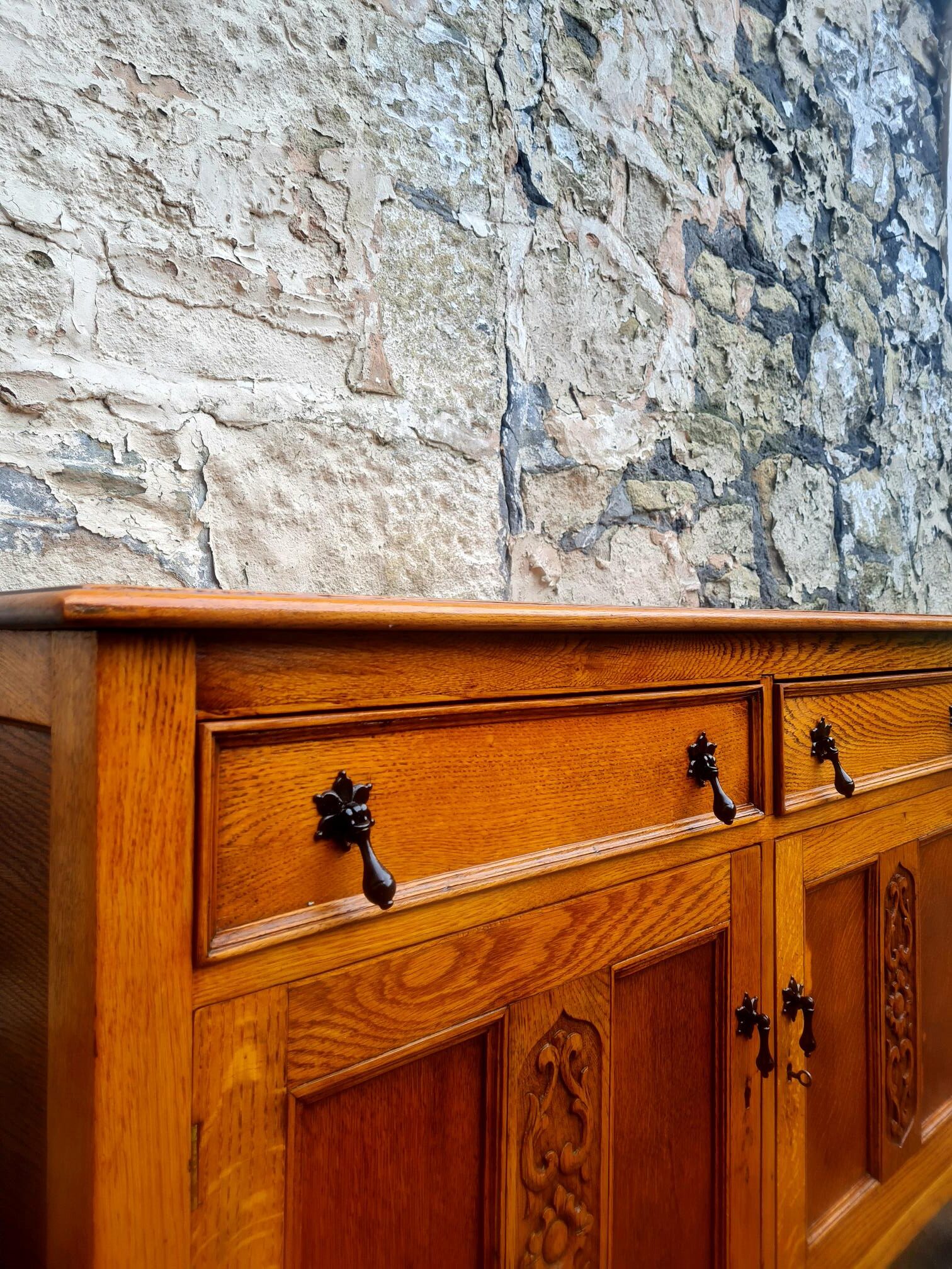 Vintage Oak Chest Of Drawers Sideboard Two Drawer Lovely Detailing Super Proportions
