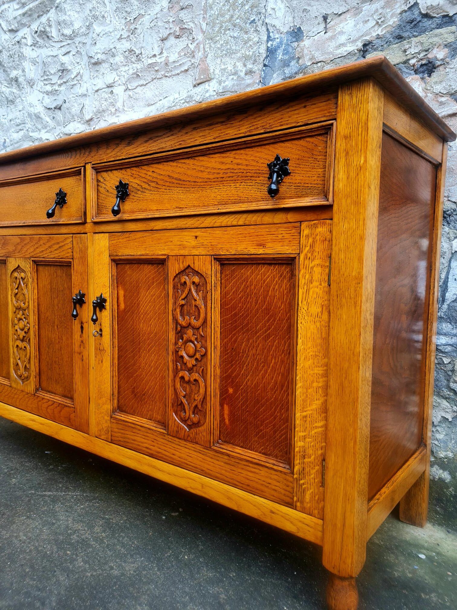 Vintage Oak Chest Of Drawers Sideboard Two Drawer Lovely Detailing Super Proportions