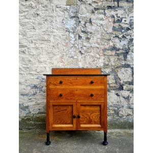 Vintage Chest Of Drawers Cabinet Oak And Ebonised Two Drawer Tall Large Super Proportions Beautiful Detailing