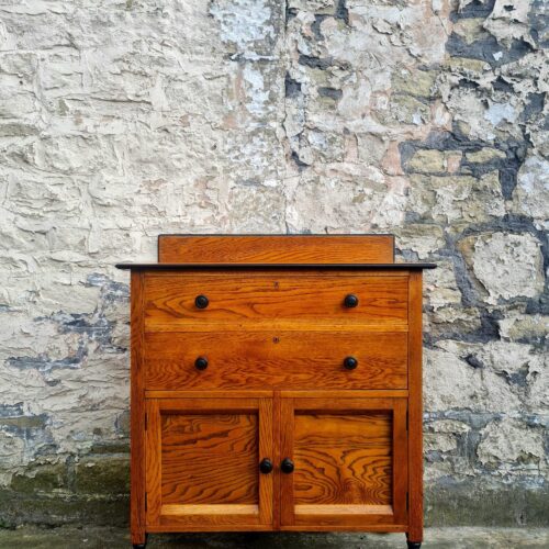 Vintage Chest Of Drawers Cabinet Oak And Ebonised Two Drawer Tall Large Super Proportions Beautiful Detailing