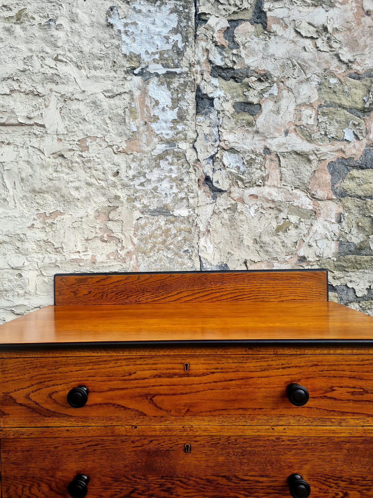 Vintage Chest Of Drawers Cabinet Oak And Ebonised Two Drawer Tall Large Super Proportions Beautiful Detailing