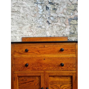 Vintage Chest Of Drawers Cabinet Oak And Ebonised Two Drawer Tall Large Super Proportions Beautiful Detailing