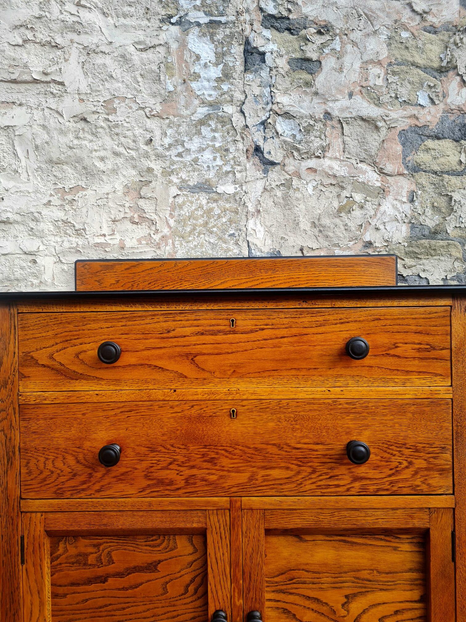Vintage Chest Of Drawers Cabinet Oak And Ebonised Two Drawer Tall Large Super Proportions Beautiful Detailing