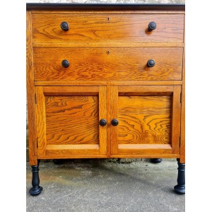 Vintage Chest Of Drawers Cabinet Oak And Ebonised Two Drawer Tall Large Super Proportions Beautiful Detailing