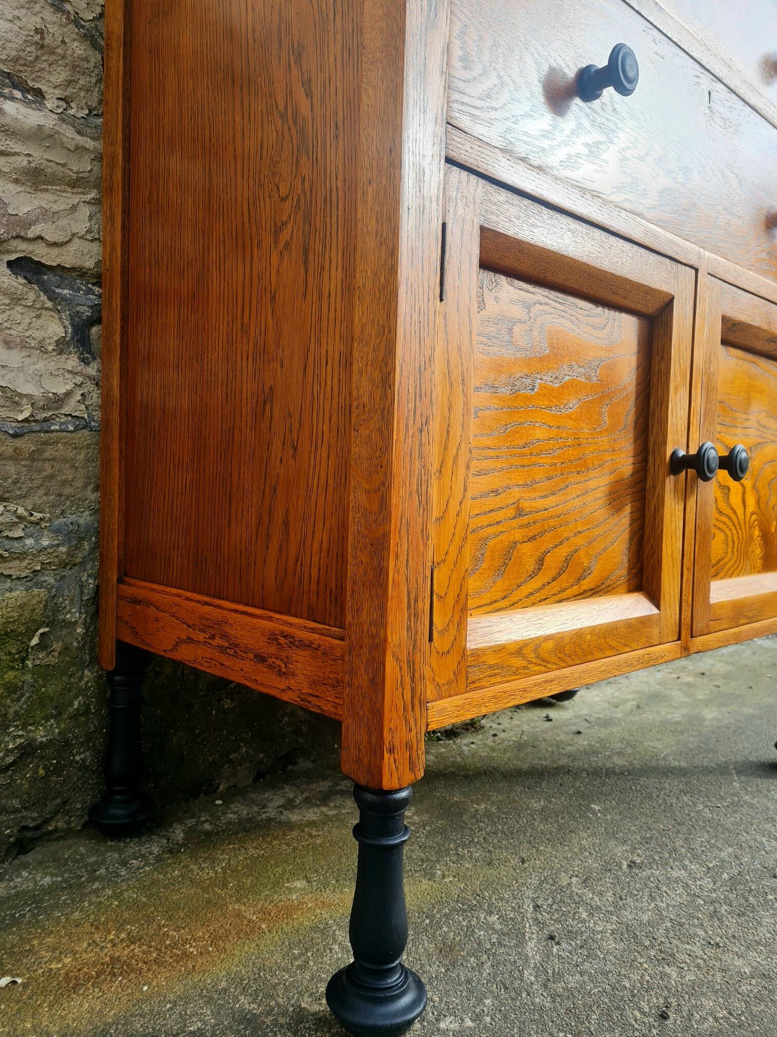 Vintage Chest Of Drawers Cabinet Oak And Ebonised Two Drawer Tall Large Super Proportions Beautiful Detailing