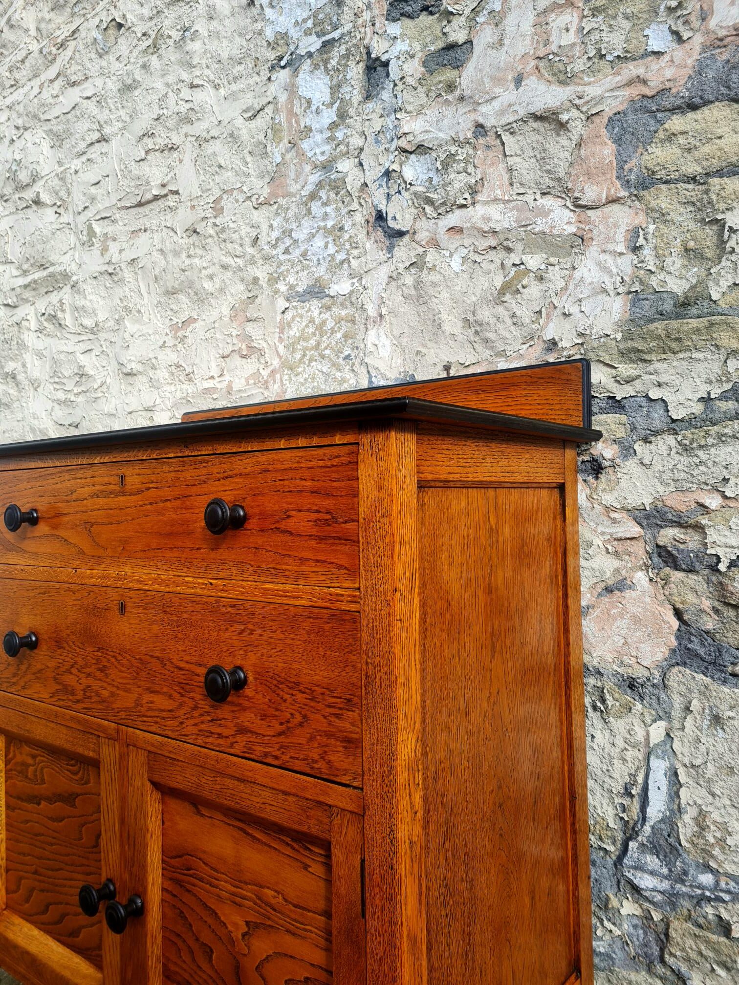Vintage Chest Of Drawers Cabinet Oak And Ebonised Two Drawer Tall Large Super Proportions Beautiful Detailing
