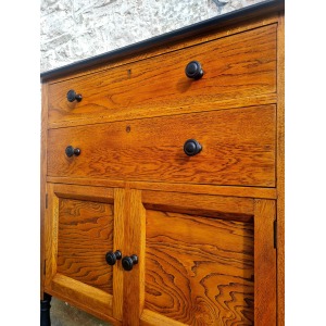 Vintage Chest Of Drawers Cabinet Oak And Ebonised Two Drawer Tall Large Super Proportions Beautiful Detailing