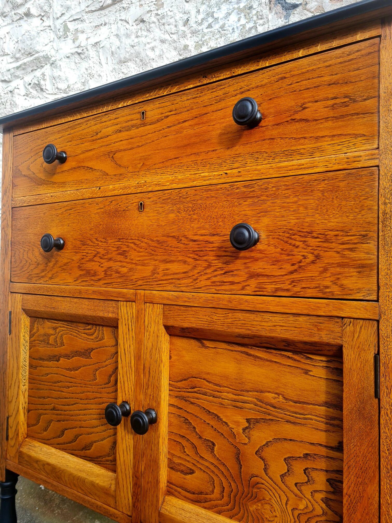 Vintage Chest Of Drawers Cabinet Oak And Ebonised Two Drawer Tall Large Super Proportions Beautiful Detailing