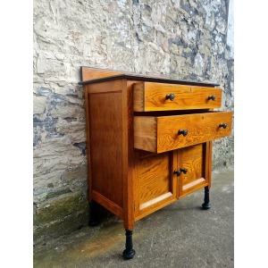 Vintage Chest Of Drawers Cabinet Oak And Ebonised Two Drawer Tall Large Super Proportions Beautiful Detailing
