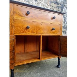 Vintage Chest Of Drawers Cabinet Oak And Ebonised Two Drawer Tall Large Super Proportions Beautiful Detailing