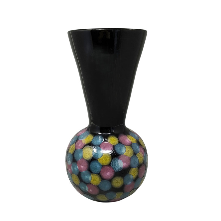 1980s Exquisited Handcrafted Polychrome Vase in Ceramic by Bizzirri. Made in Italy