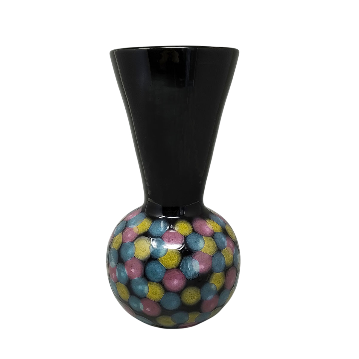 1980s Exquisited Handcrafted Polychrome Vase in Ceramic by Bizzirri. Made in Italy