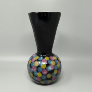 1980s Exquisited Handcrafted Polychrome Vase in Ceramic by Bizzirri. Made in Italy