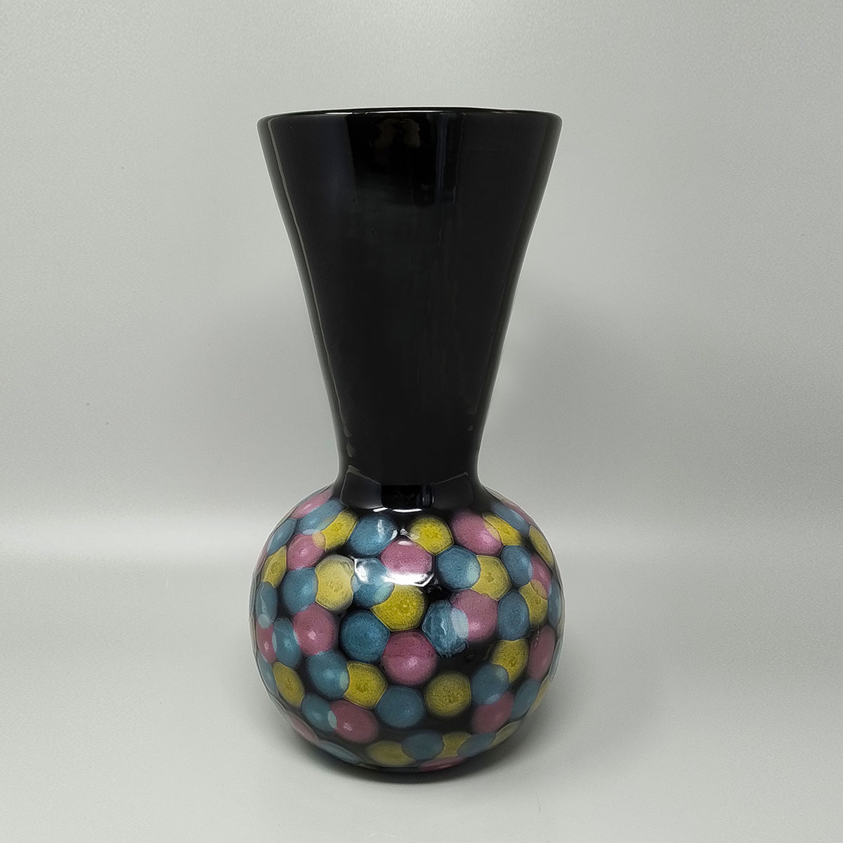 1980s Exquisited Handcrafted Polychrome Vase in Ceramic by Bizzirri. Made in Italy