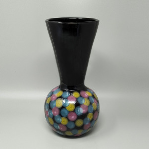 1980s Exquisited Handcrafted Polychrome Vase in Ceramic by Bizzirri. Made in Italy