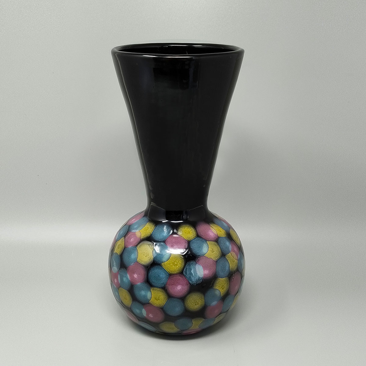 1980s Exquisited Handcrafted Polychrome Vase in Ceramic by Bizzirri. Made in Italy