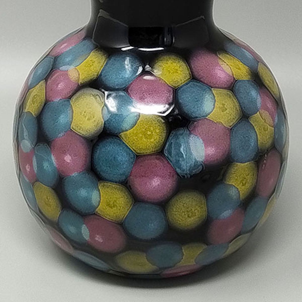 1980s Exquisited Handcrafted Polychrome Vase in Ceramic by Bizzirri. Made in Italy