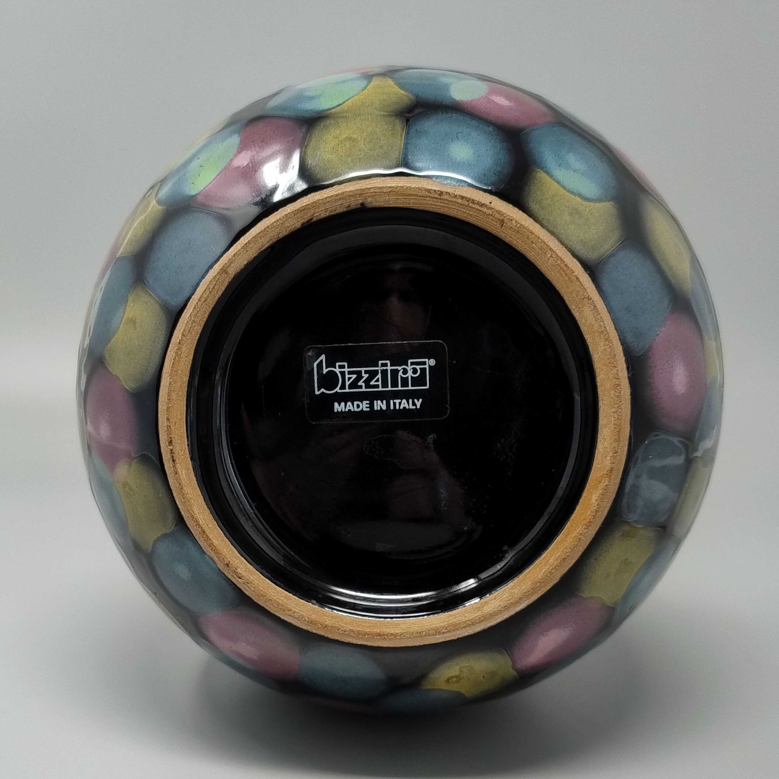 1980s Exquisited Handcrafted Polychrome Vase in Ceramic by Bizzirri. Made in Italy