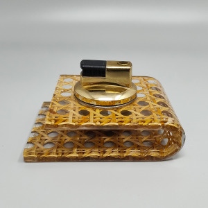 1970s Stunning Table Lighter in Vienna Straw By Geolel. Made in Italy