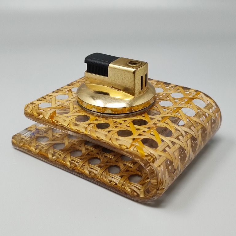 1970s Stunning Table Lighter in Vienna Straw By Geolel. Made in Italy - Image 2