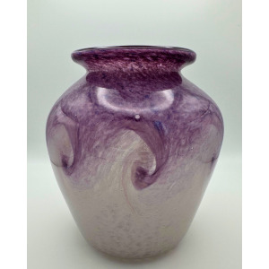 Vasart Signed V020 Purple & White 6½" Vase with Molten Swirl, 1940s/50s