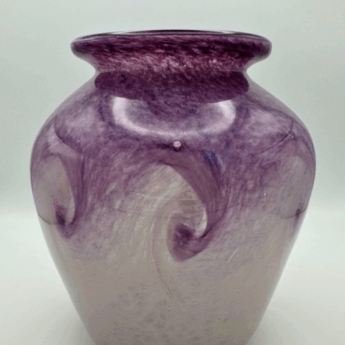 Vasart Signed V020 Purple & White 6½" Vase with Molten Swirl, 1940s/50s