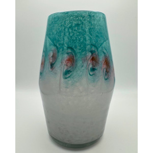 Vasart Signed V017 Green & White 7½" Vase with Molten Murriles, 1940s/50s