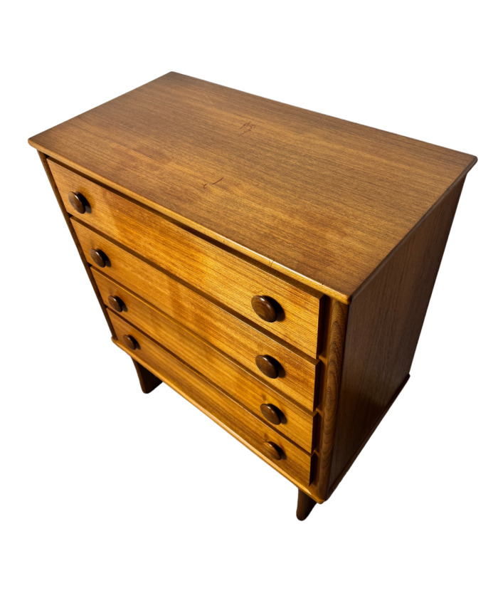Mid-Century Danish Style Teak & Mahogany Tallboy Chest of Drawers on Sleigh Legs.