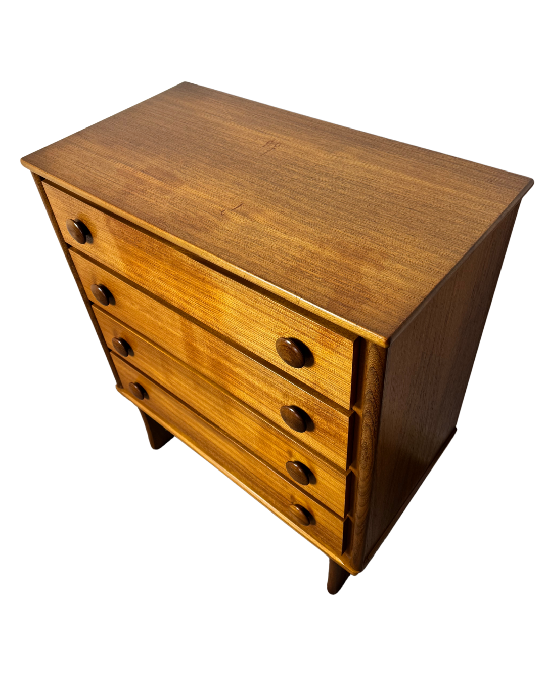 Mid-Century Danish Style Teak & Mahogany Tallboy Chest of Drawers on Sleigh Legs.