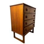 Mid-Century Danish Style Teak & Mahogany Tallboy Chest of Drawers on Sleigh Legs.