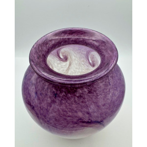 Vasart Signed V020 Purple & White 6½" Vase with Molten Swirl, 1940s/50s