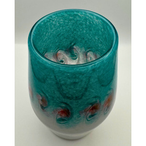 Vasart Signed V017 Green & White 7½" Vase with Molten Murriles, 1940s/50s