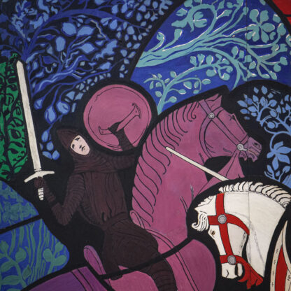 Large 1970s Painting Chivalric Stained Glass Theme - Image 5