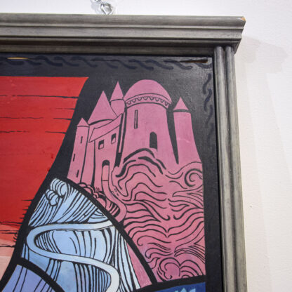 Large 1970s Painting Chivalric Stained Glass Theme - Image 4