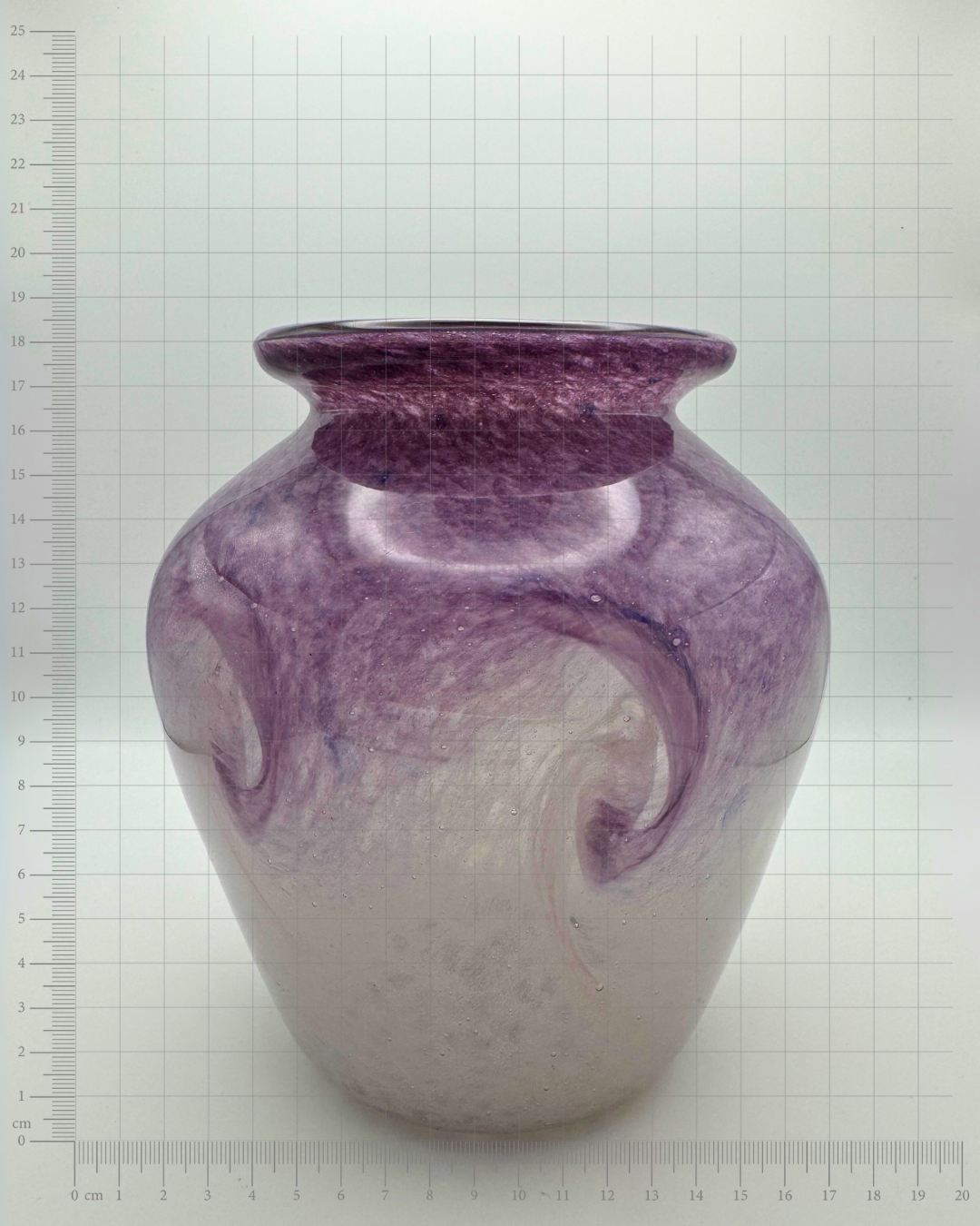 Vasart Signed V020 Purple & White 6½" Vase with Molten Swirl, 1940s/50s